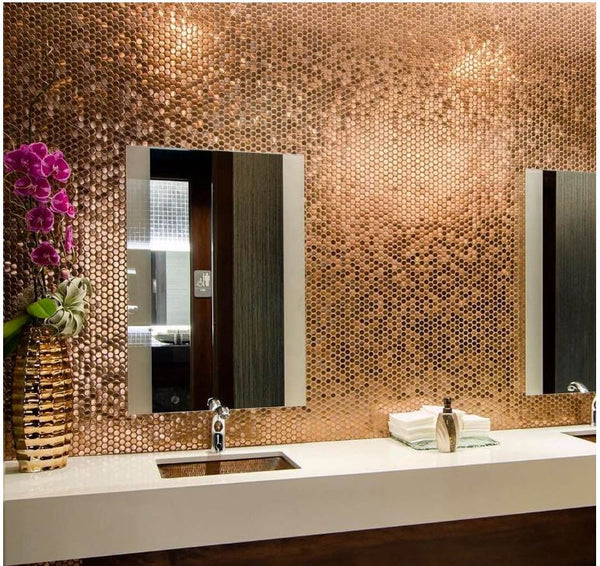 Copper Stainless 34 Penny Round Mosaic Tile